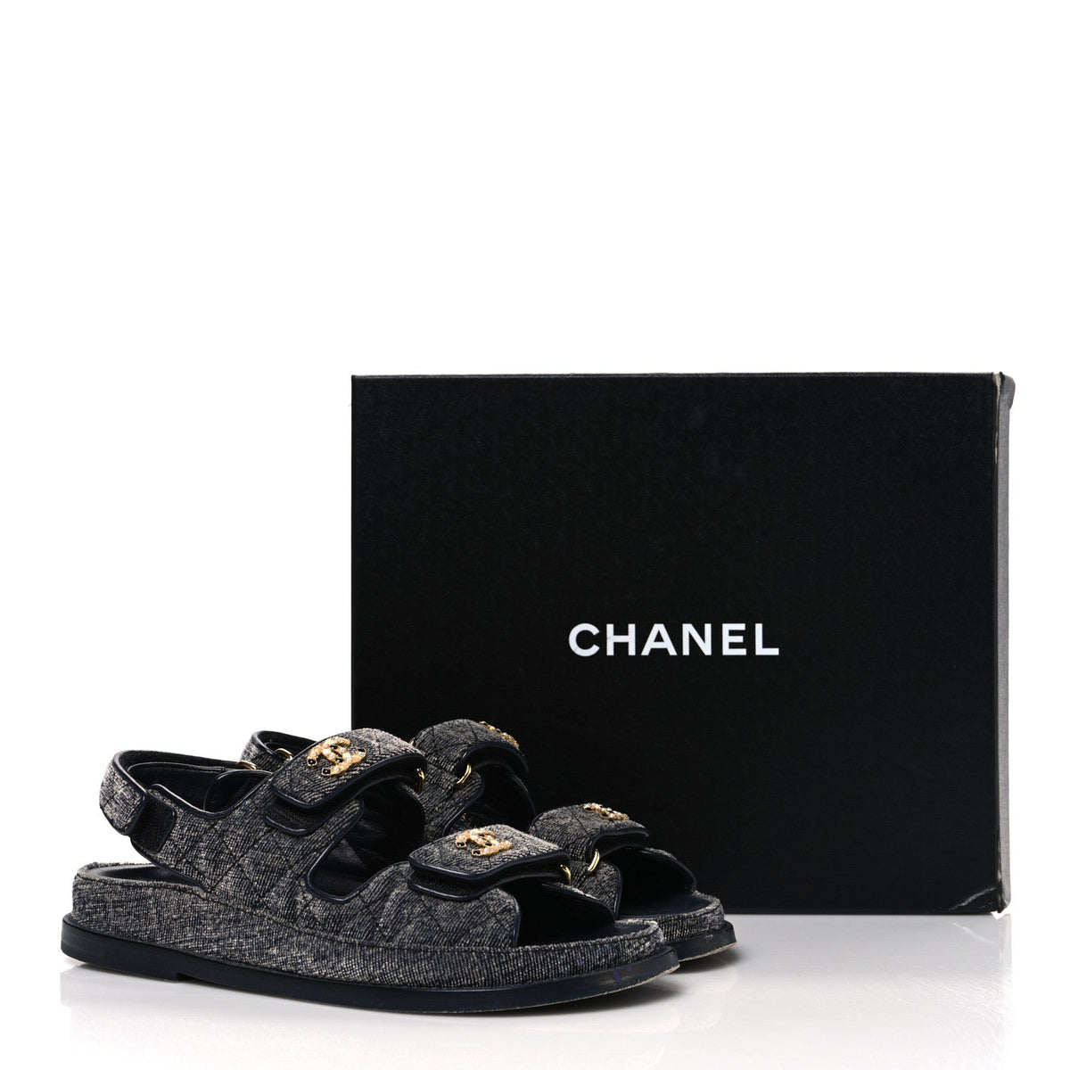 Chanel Velvet Women's Velcro Dad Sandals 36 Grey
