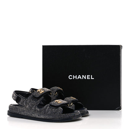 Chanel Velvet Women's Velcro Dad Sandals 36 Grey