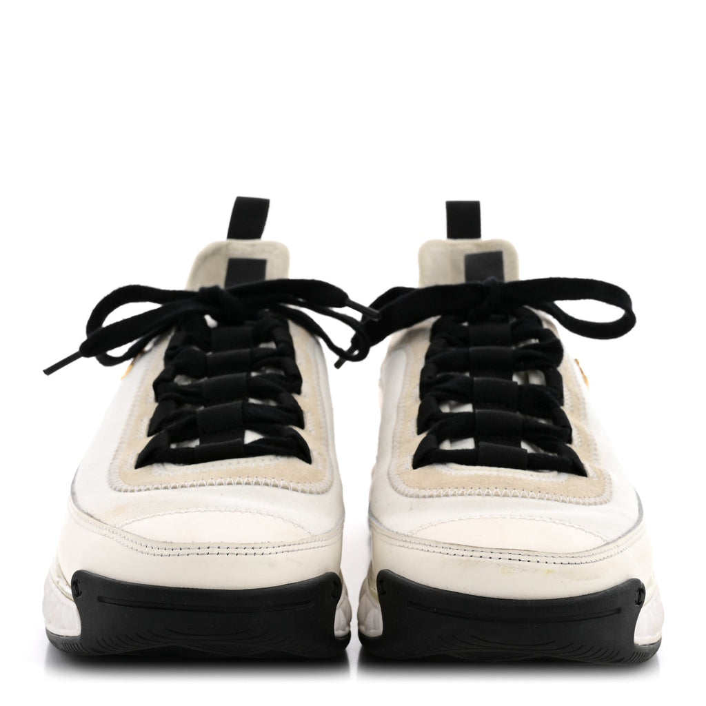 Chanel Velvet Calfskin Mixed Fibers Women's CC Sneakers 40 Ivory Black