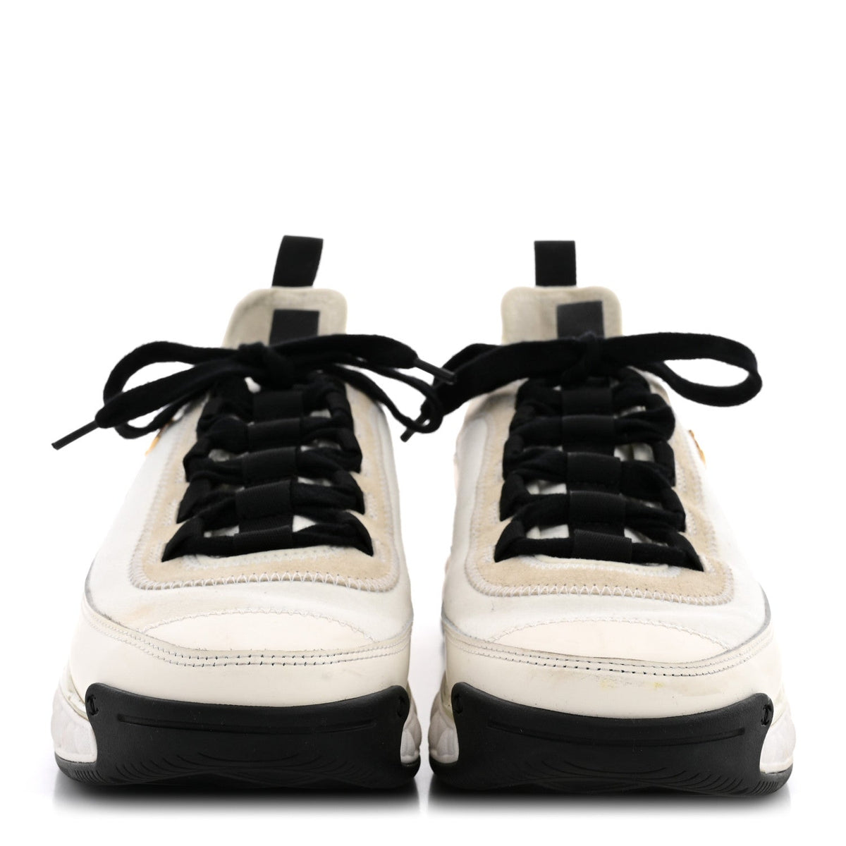 Chanel Velvet Calfskin Mixed Fibers Women's CC Sneakers 40 Ivory Black