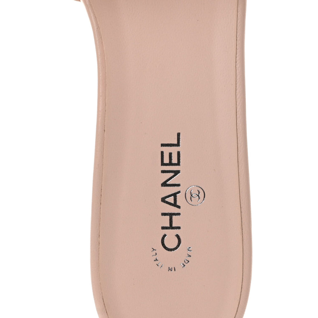 Chanel Mesh Lambskin CC Bow Women's Mules 37.5 Pink