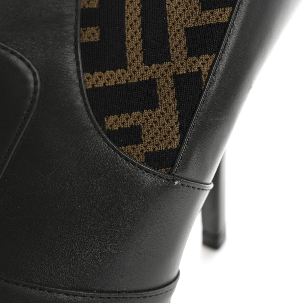 Fendi Nappa Microfiber Fabric Women's FF Rockoko Sock Boots 37 Ebano Tobacco Black