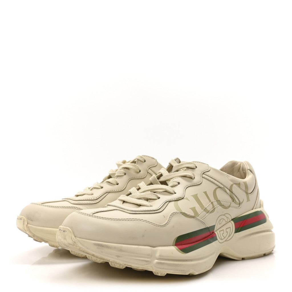 Gucci Calfskin Men's Logo Rhyton Sneakers 9.5 Ivory