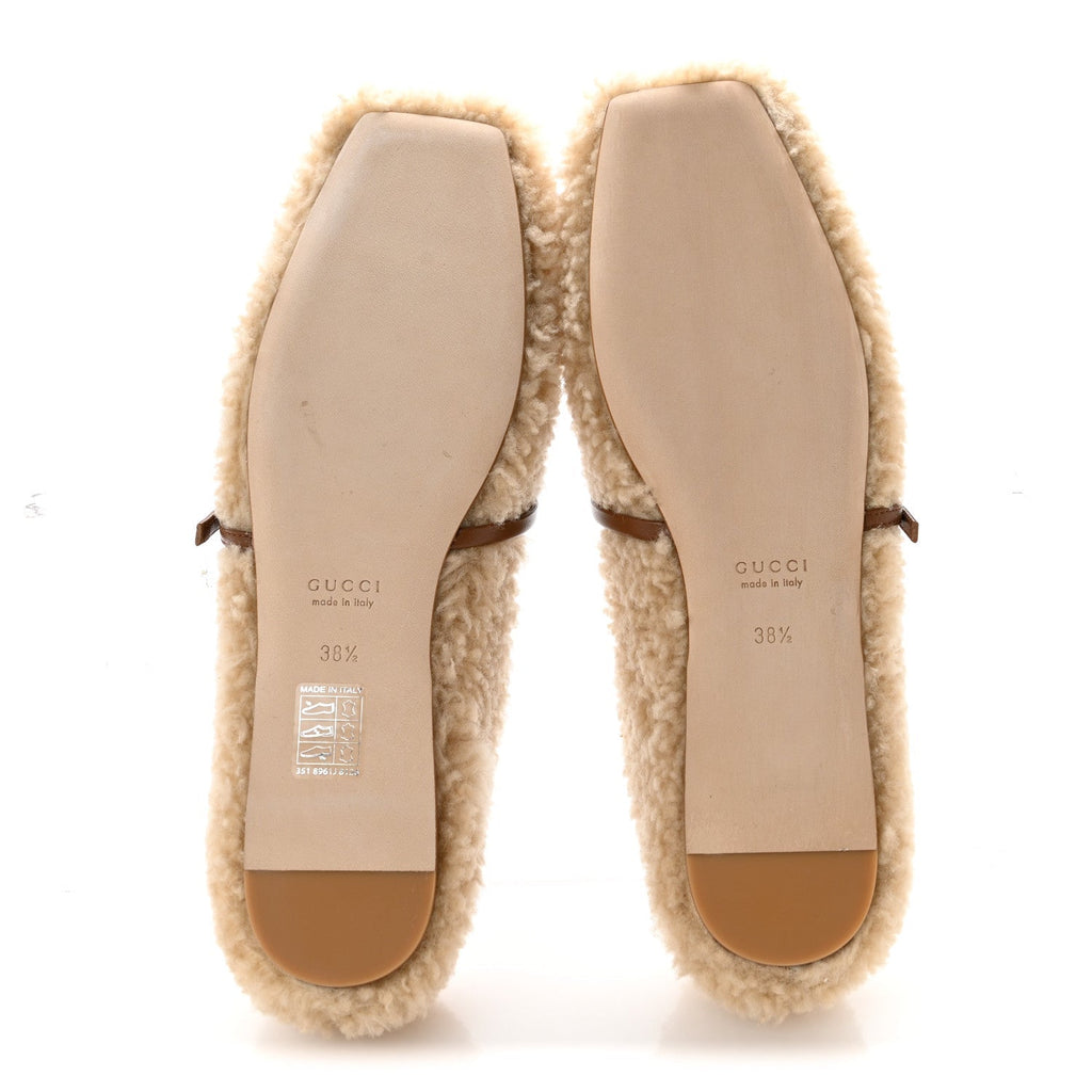 Gucci Shearling Women's Horsebit Ballet Flats 38.5 Beige