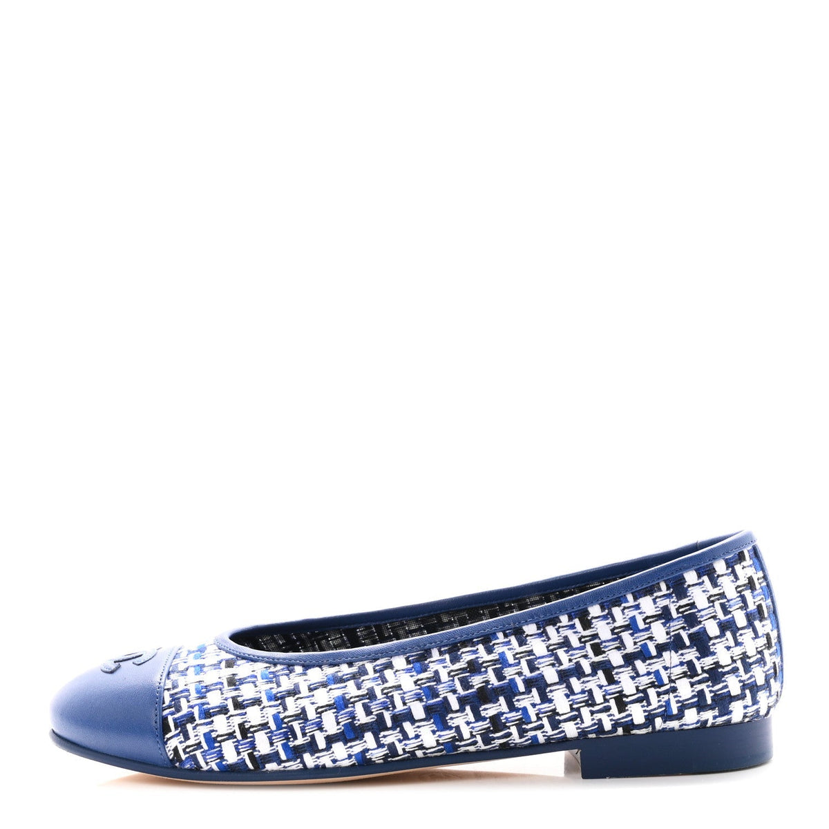 Chanel Tweed Lambskin CC Cap Toe Women's Flats