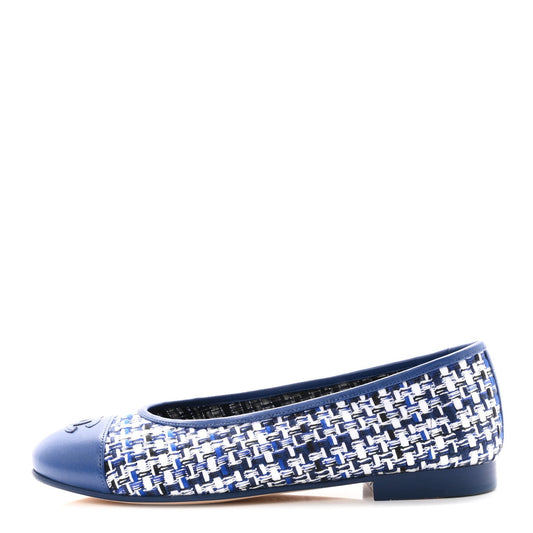 Chanel Tweed Lambskin CC Cap Toe Women's Flats