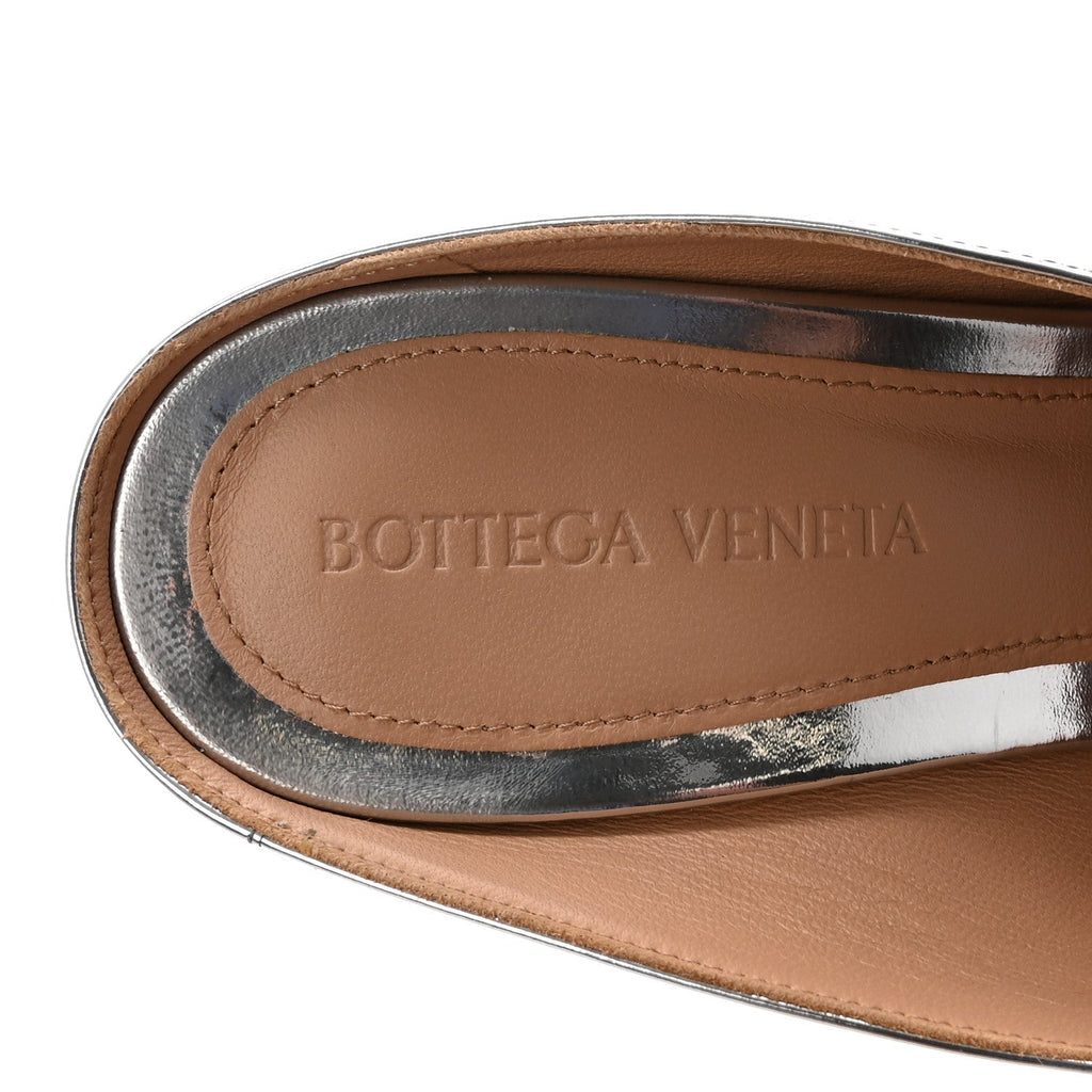 Bottega Veneta Laminated Calfskin Women's Rocket Mule Pumps 37.5 Silver