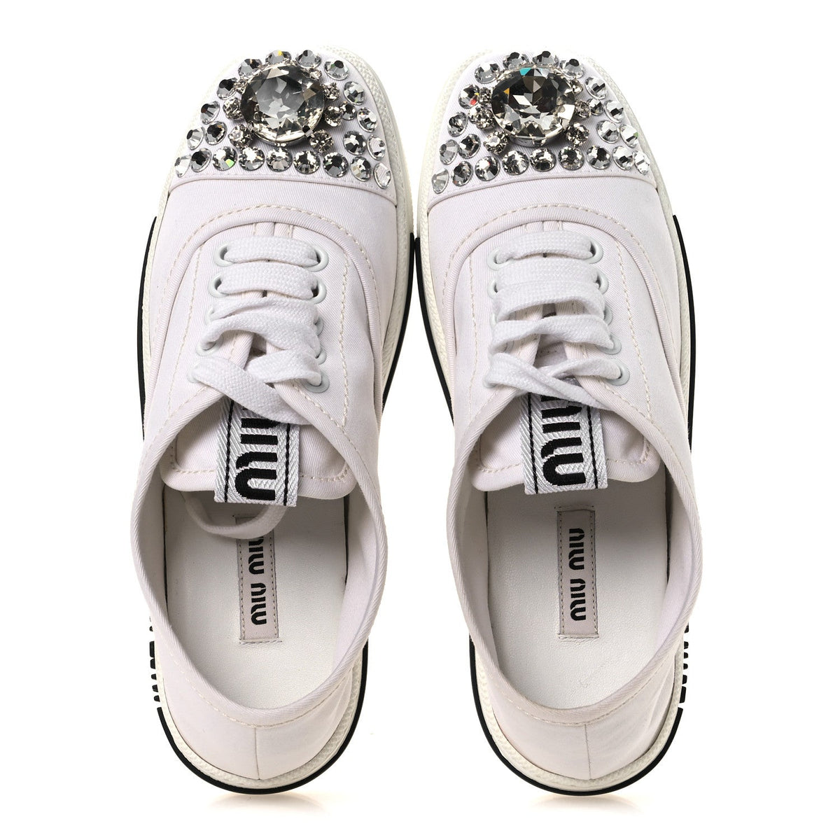 Miu Miu Gabardine Women's Crystal Low Sneakers 35 Bianco