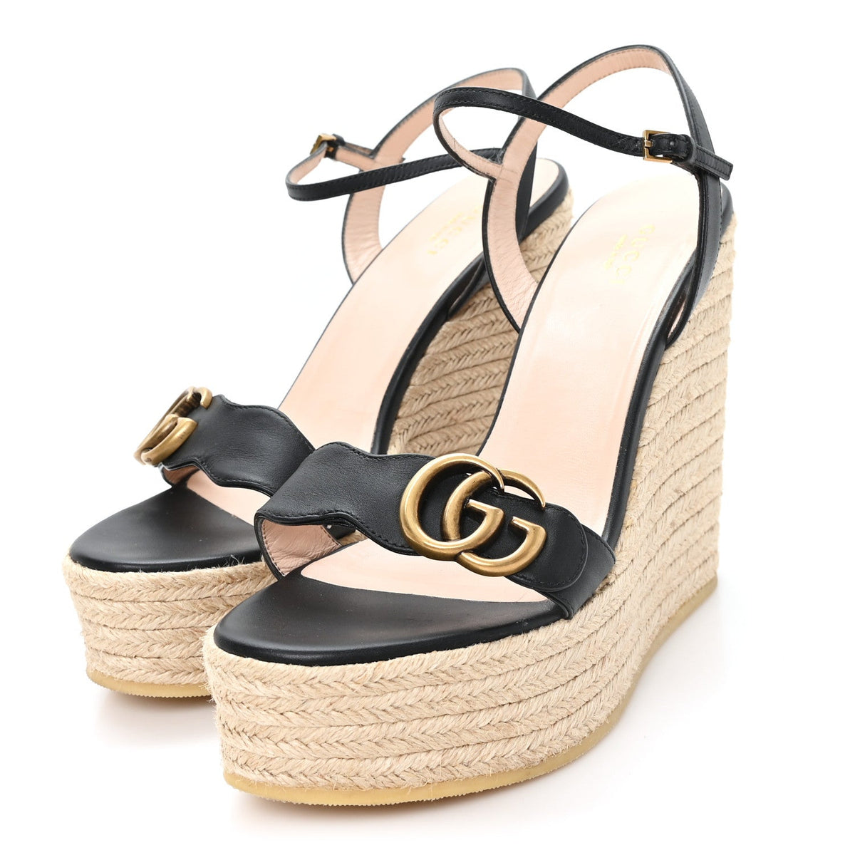 Gucci Nappa Matelasse Women's GG Marmont 45/130mm Espadrille Wedges 39.5 Black