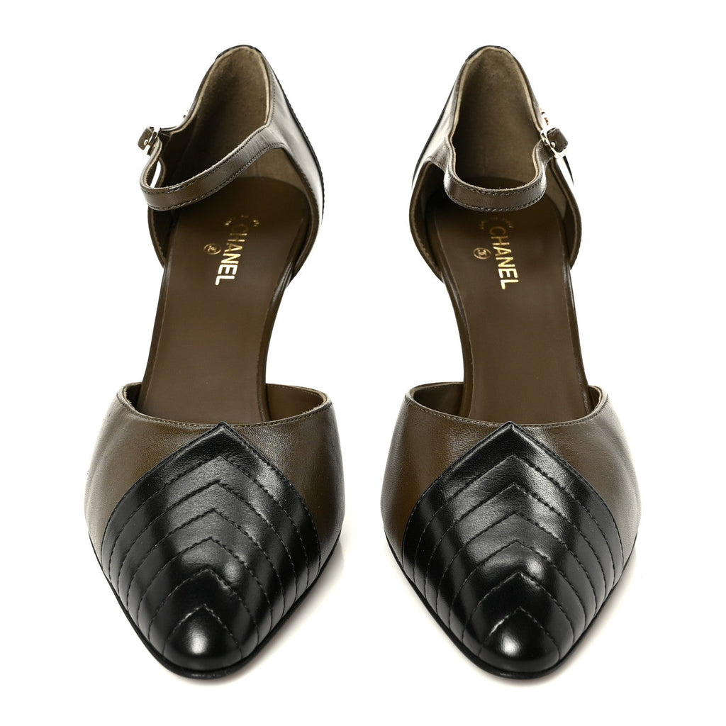 Chanel Lambskin Mary Jane Women's Pumps 40 Dark Khaki Black