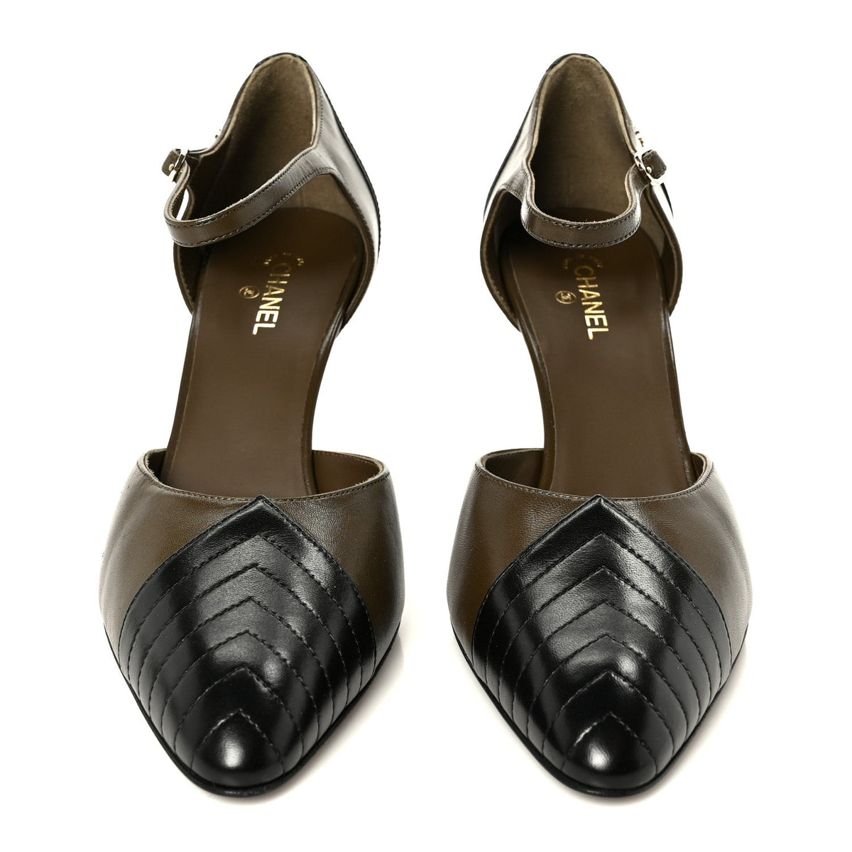 Chanel Lambskin Mary Jane Women's Pumps 40 Dark Khaki Black