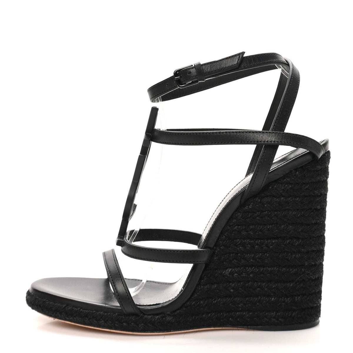 Saint Laurent Calfskin Women's Cassandra Espadrille 105mm Wedges 36 Black