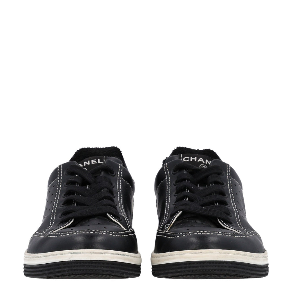 Chanel Calfskin Women's Logo Sneakers 38 Black White