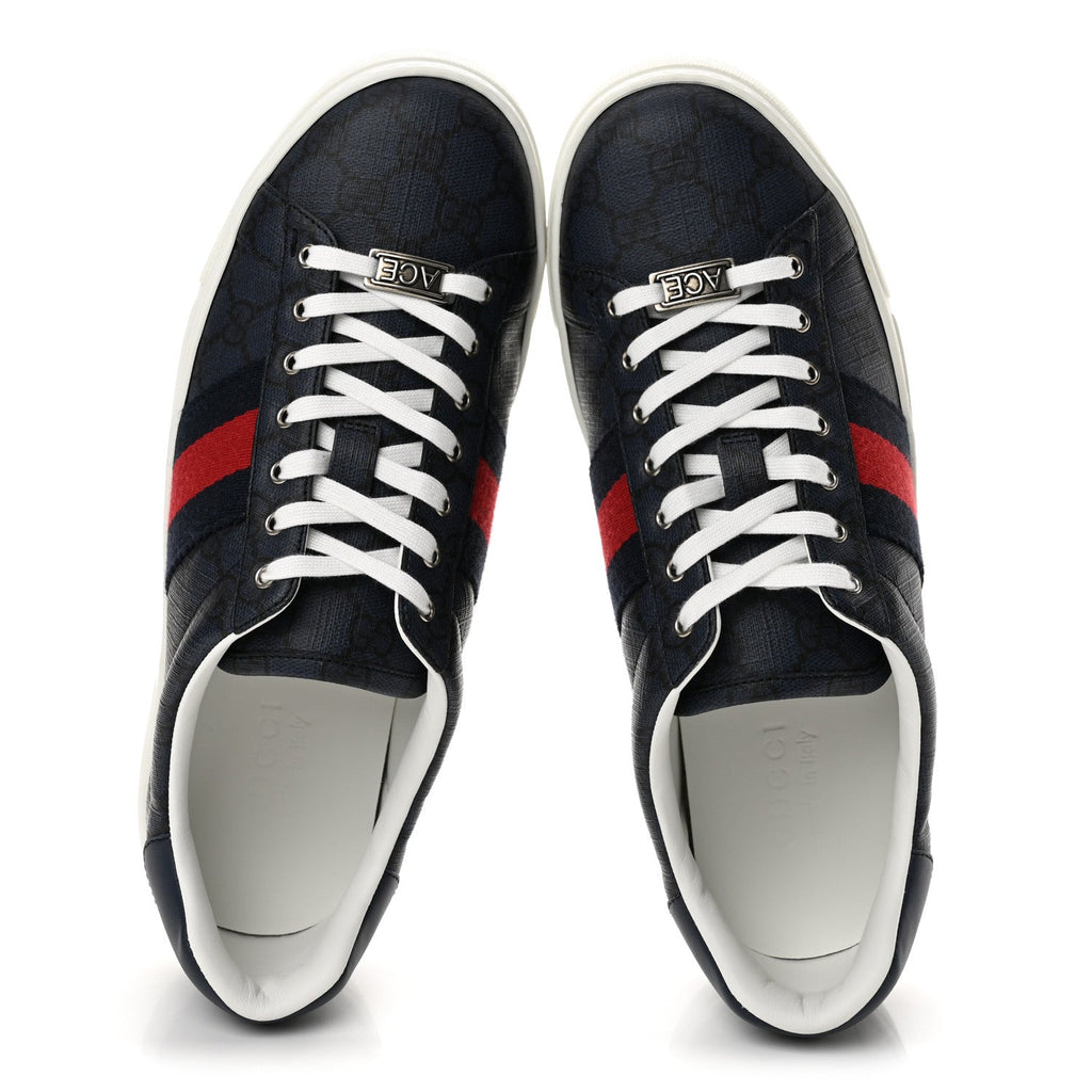 Gucci Monogram Canvas Men's Web New Ace Sneakers 8 Dark Blue