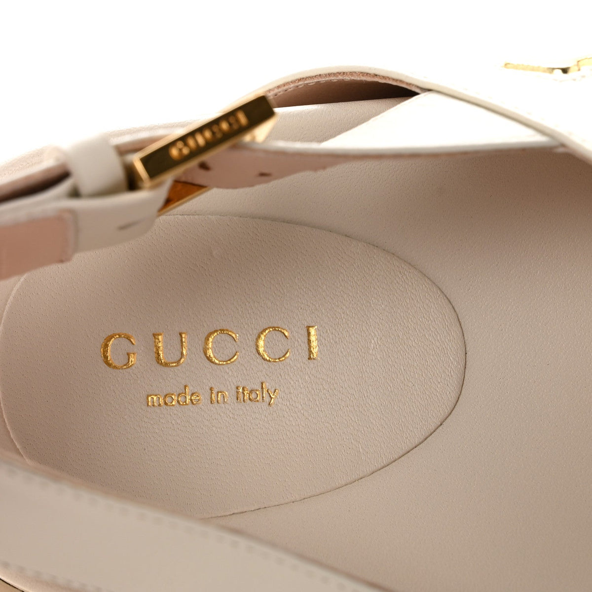 Gucci Calfskin Nappa Women's Charlotte Slingback Sandals 35 Mystic White Platino