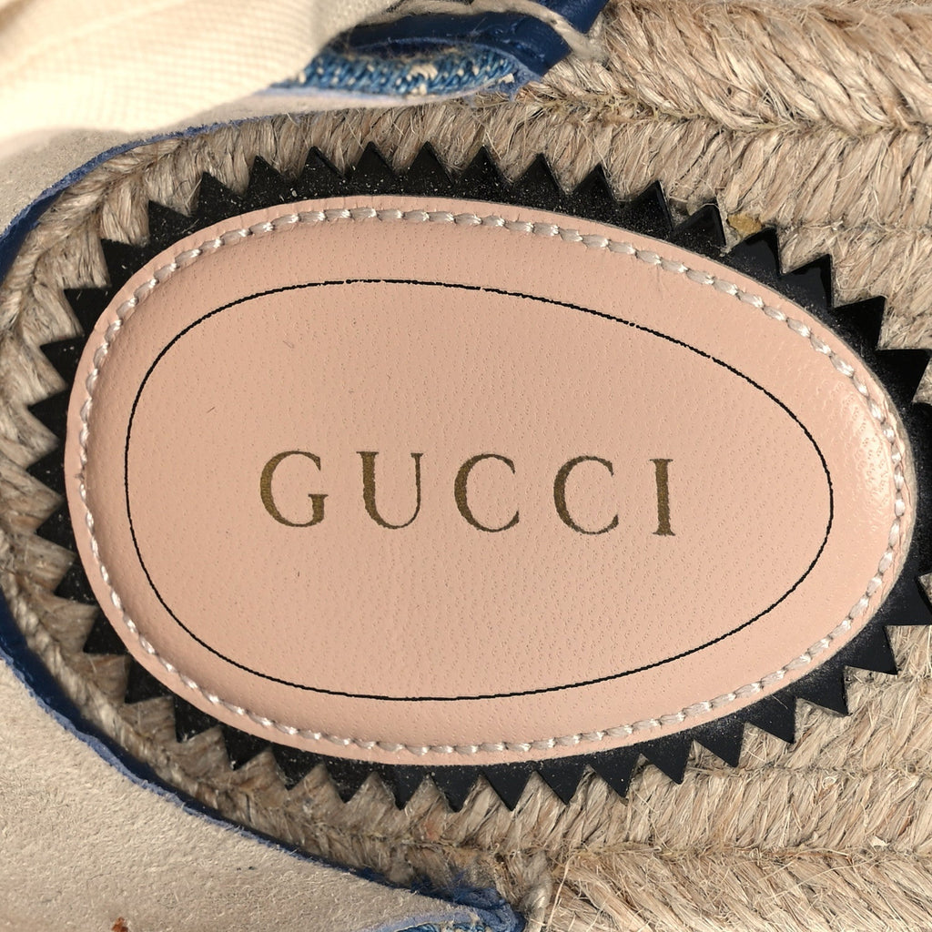 Gucci Denim Women's GG Monogram Pilar Espadrille Wedge Sandals 41 Light Blue