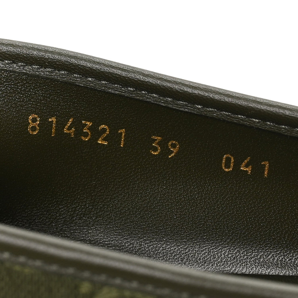 Gucci GG Canvas Women's Monogram Horsebit Bow Ballet Flats 39 Green