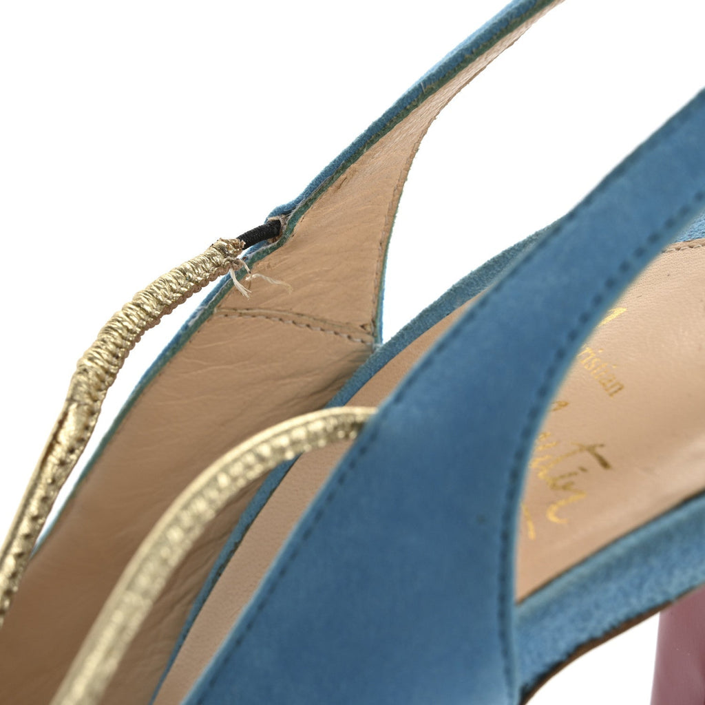 Christian Louboutin Suede Women's Spritney 100 Peep Toe Pumps 41 Blue