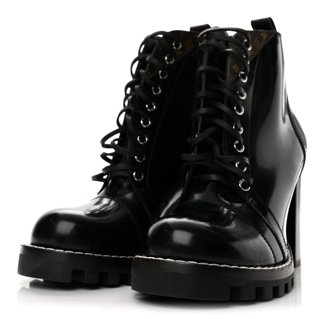 Louis Vuitton Glazed Calfskin Women's Star Trail Boots 40 Black