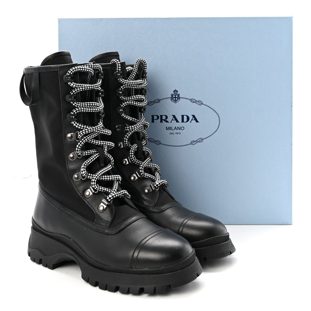 Prada Vitello Montana Neoprene Women's Combat Boots 36 Black