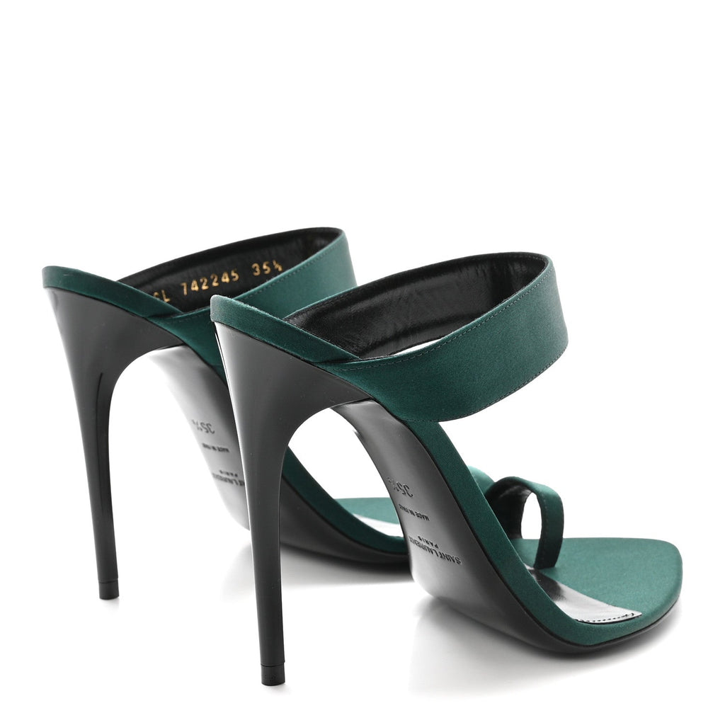 Saint Laurent Crepe Satin Women's Martha Mule 110 Sandals 35.5 Dorian Green