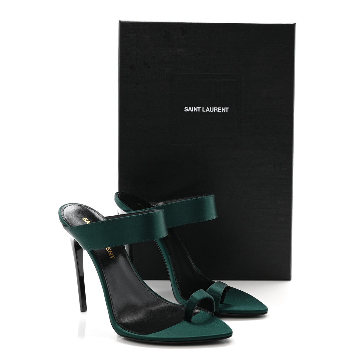 Saint Laurent Crepe Satin Women's Martha Mule 110 Sandals 35.5 Dorian Green