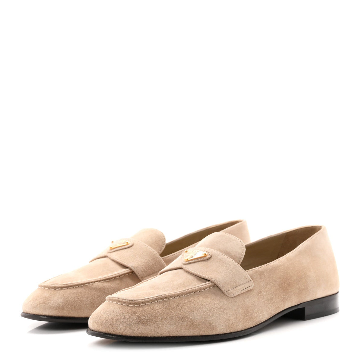 Prada Suede Calfskin Women's Metal Triangle Logo 10mm Loafers 38.5 Corda