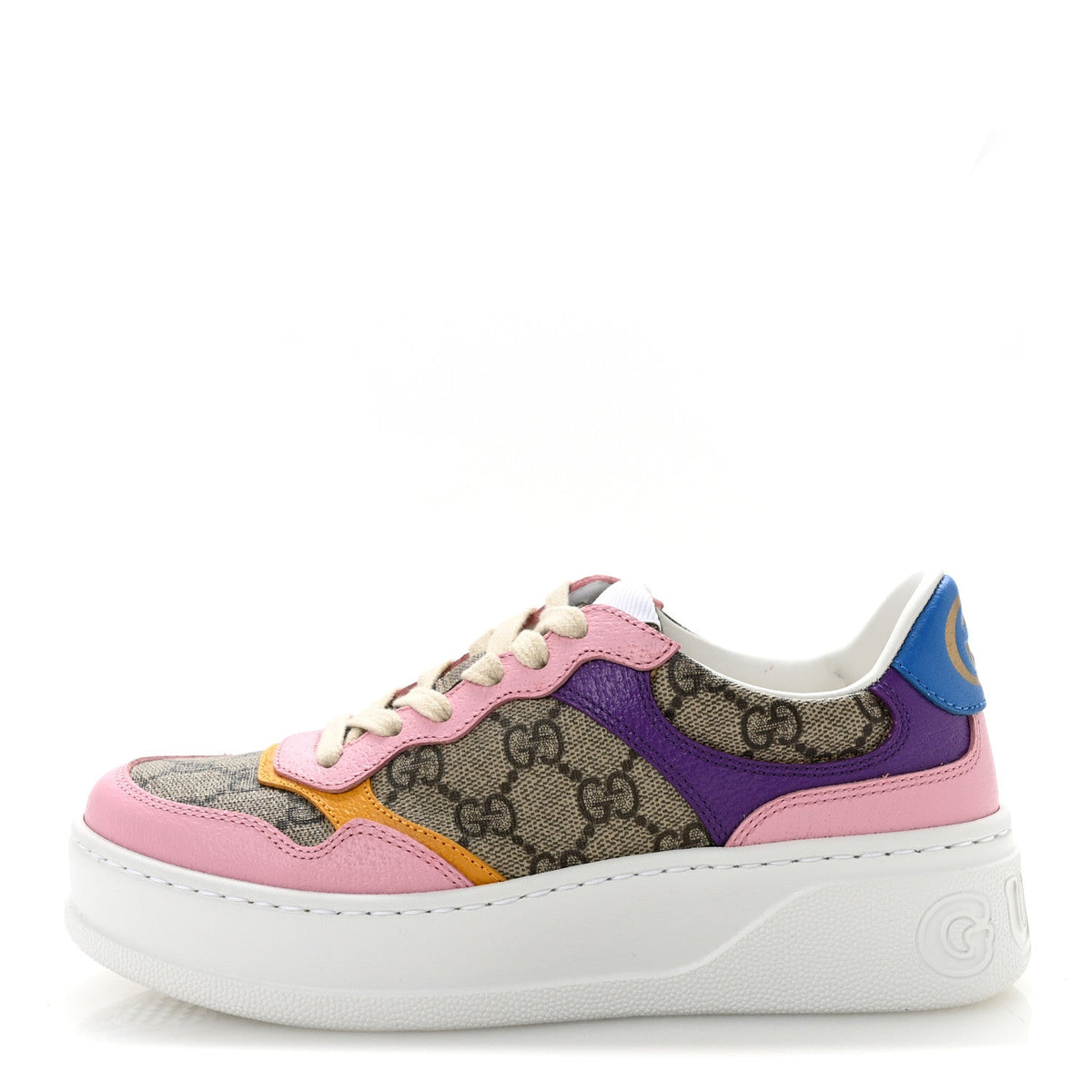 Gucci GG Supreme Calfskin Women's Platform Sneakers 35 Beige Pink