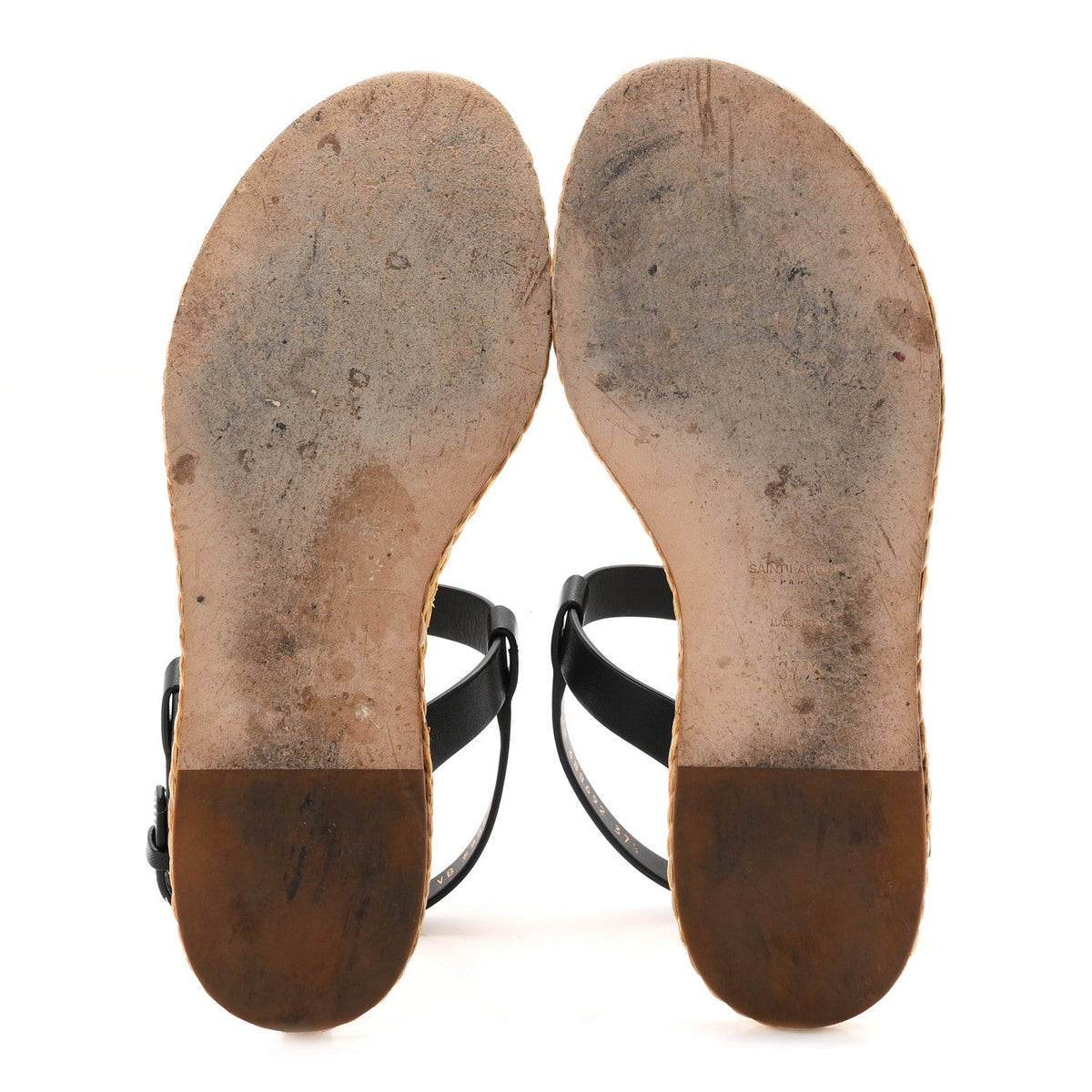 Saint Laurent Calfskin Raffia Cassandra Women's Sandals Black