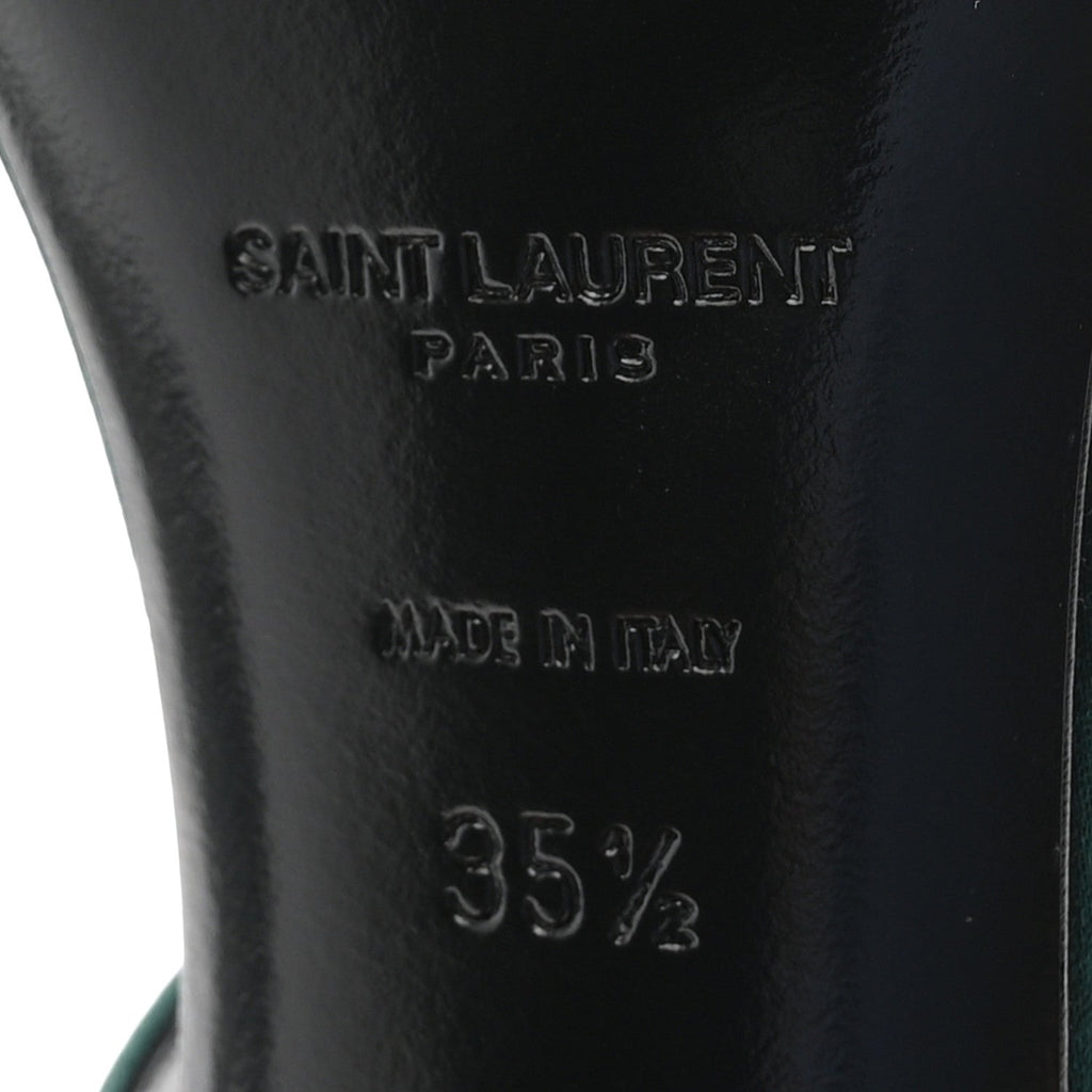 Saint Laurent Crepe Satin Women's Martha Mule 110 Sandals 35.5 Dorian Green