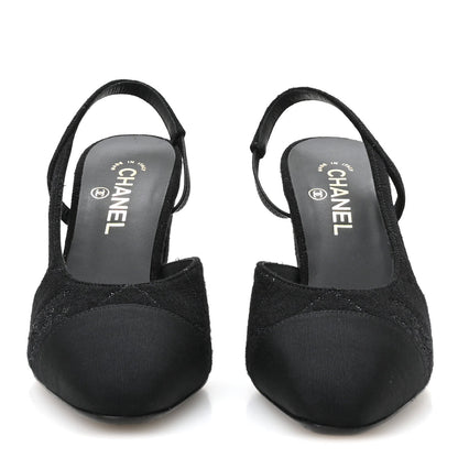 Chanel Wool Grosgrain CC Cap Toe Women's Slingback Pumps