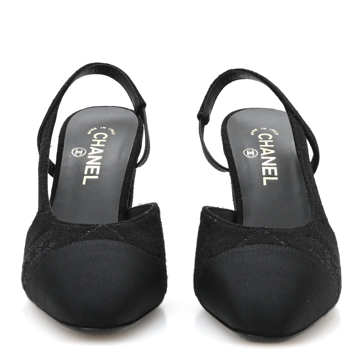 Chanel Wool Grosgrain Women's Cap Toe CC Slingback Pumps 41 Black