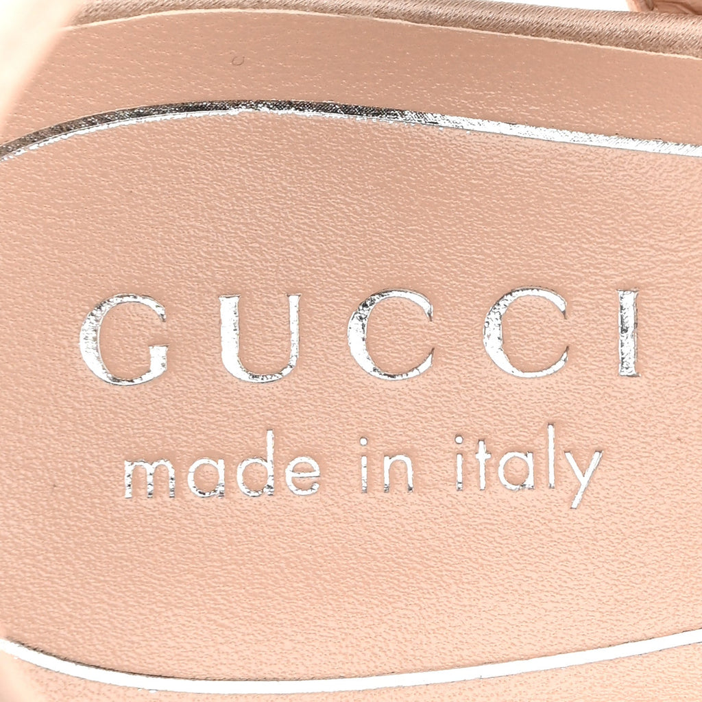 Gucci Satin Women's Crystal Horsebit Sandal Pumps 37 Antique Rose
