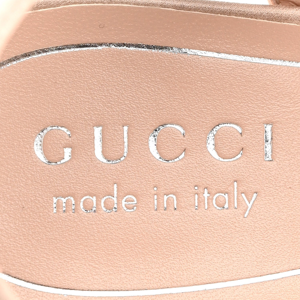 Gucci Satin Women's Crystal Horsebit Sandal Pumps 37 Antique Rose