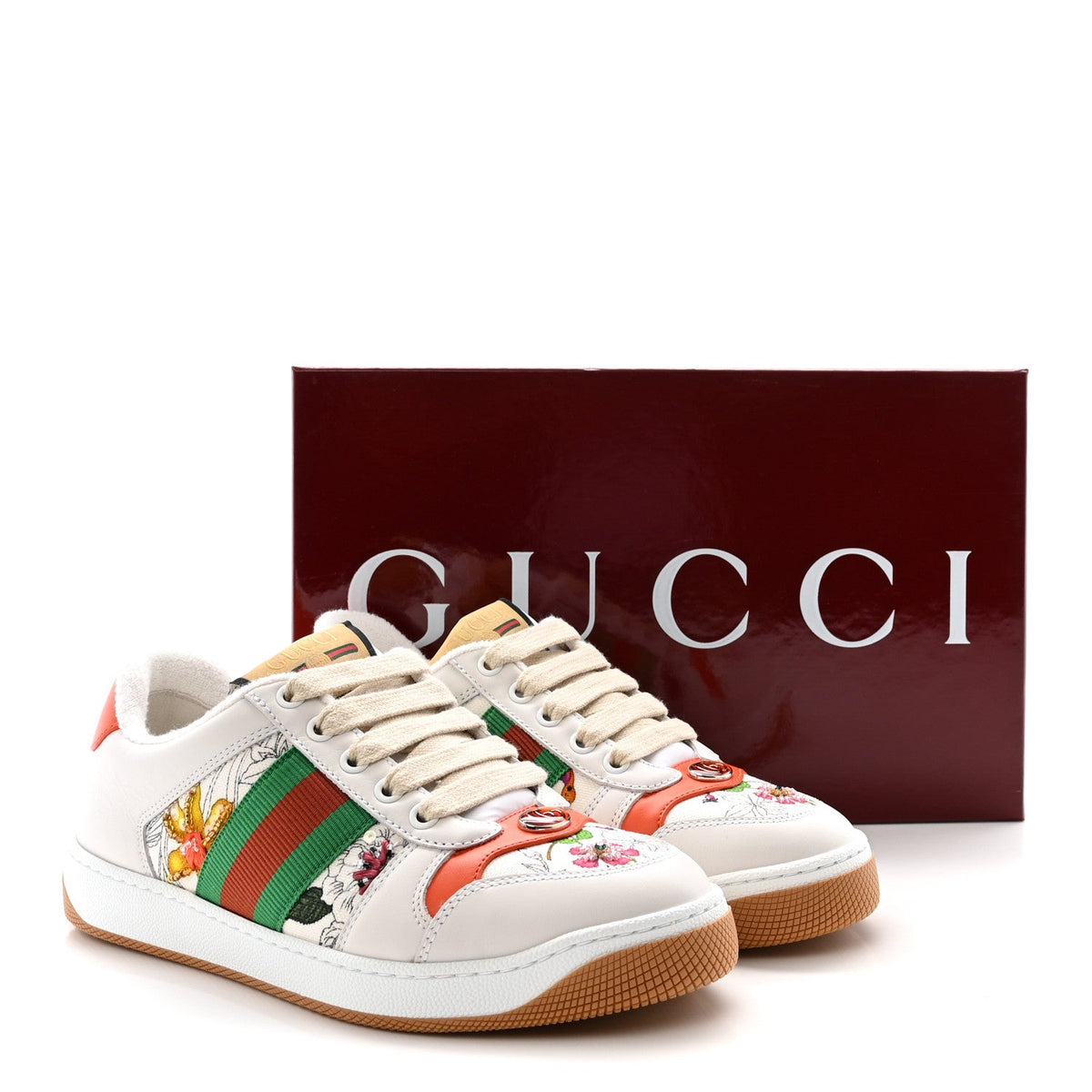 Gucci Canvas Leather Women's Screener Sneakers 36.5 White
