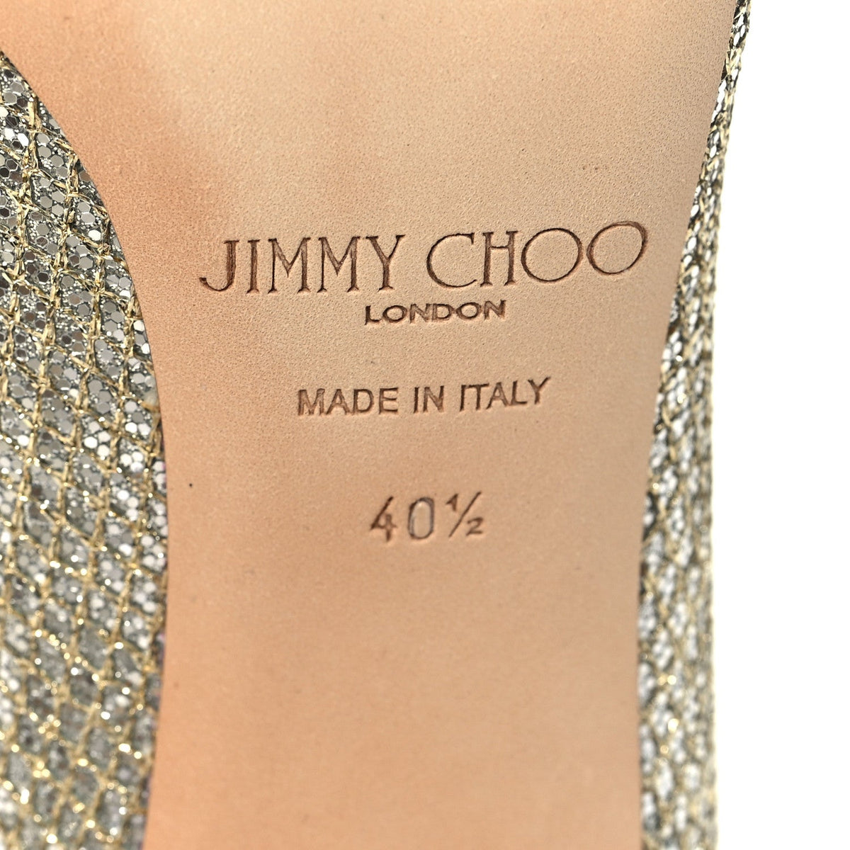 Jimmy Choo Glitter Fabric Women's Evelyn Peep Toe Pumps 40.5 Champagne