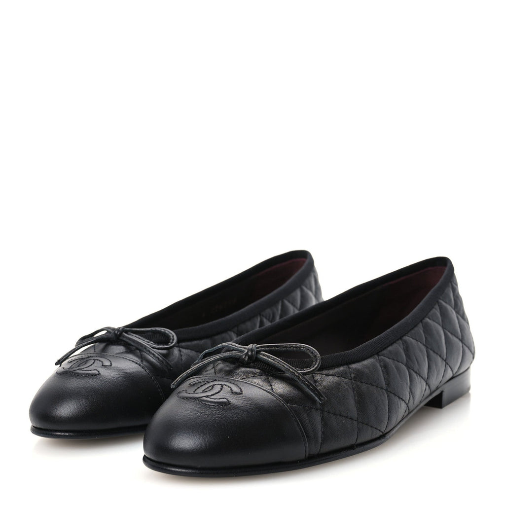 Chanel Quilted CC Cap Toe Women's Ballerina Flats Dark Brown
