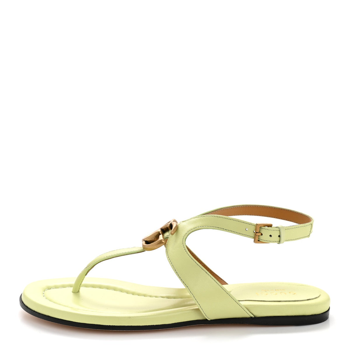 Gucci Calfskin Women's Double G Thong Flat Sandals 35 Pistachio Green