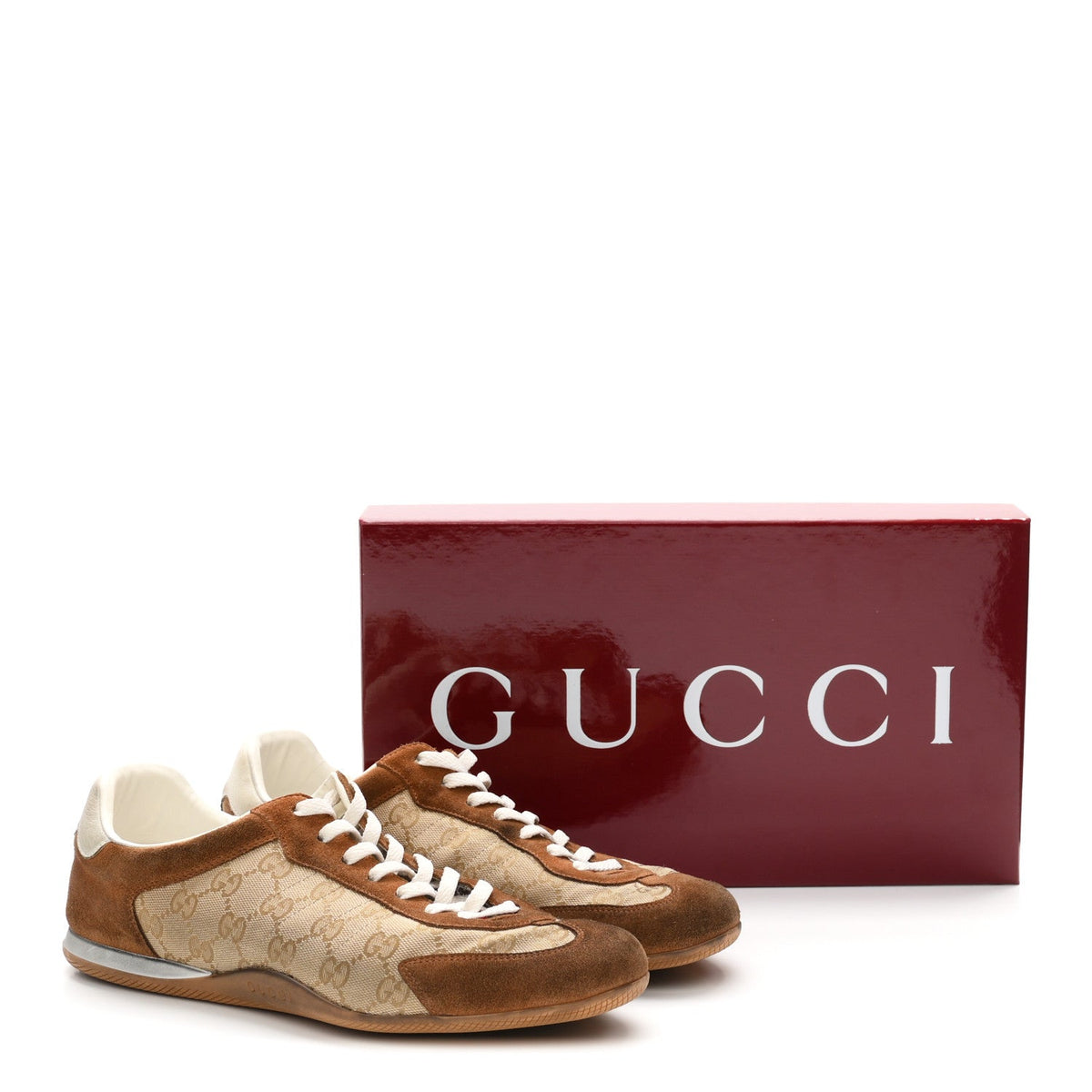 Gucci Monogram Canvas Suede Men's Shift Sneakers 10.5 Beige Brown