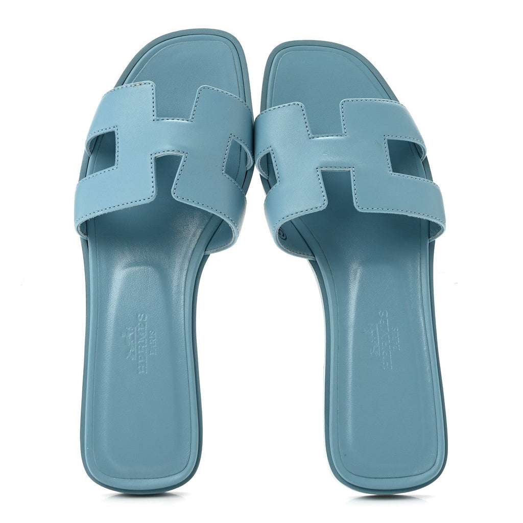 Hermes Box Calfskin Women's Oran Sandals 36 Light Bleu