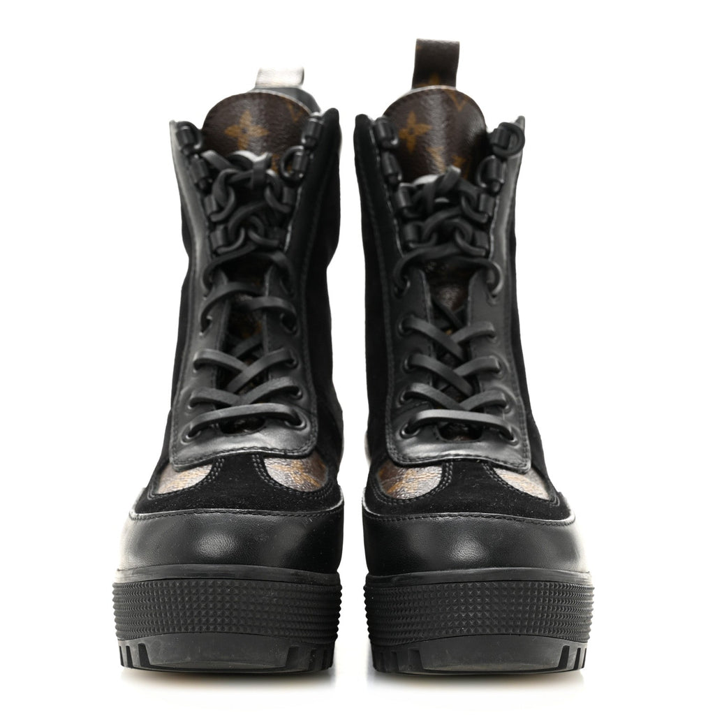 Louis Vuitton Suede Calfskin Monogram Laureate Platform Desert Boots Black