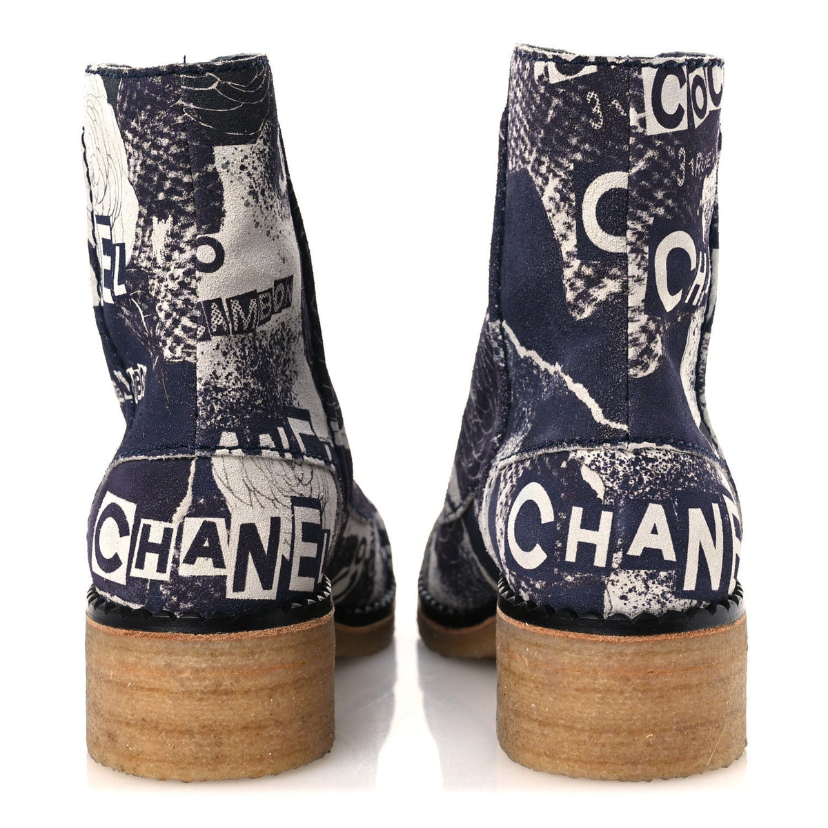 Chanel Suede Calfskin Women's CC 31 Rue Cambon Combat Boots 39.5 White Navy