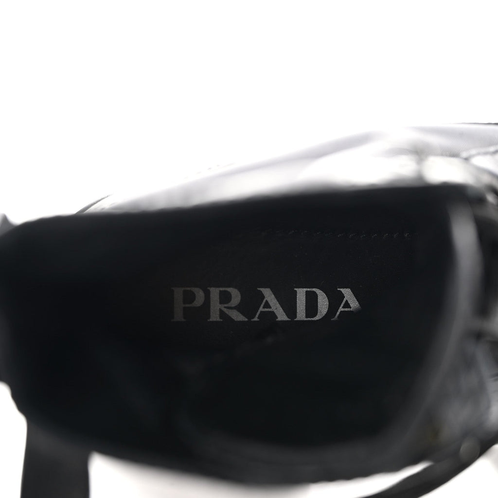 Prada Spazzolato Calfskin Nylon Women's Monolith Pouch Boots 38 Black