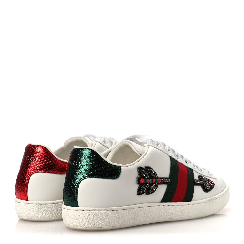 Gucci Calfskin Web Studded Women's Arrow Ace Sneakers 35.5 White