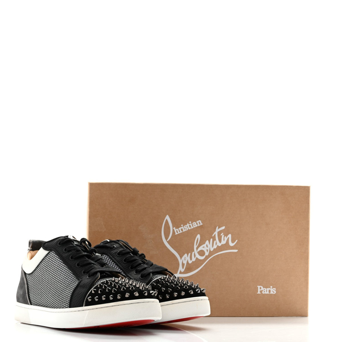 Christian Louboutin Suede Mesh Men's Louis Junior Spikes Orlato Flat Sneakers 42.5 Black White