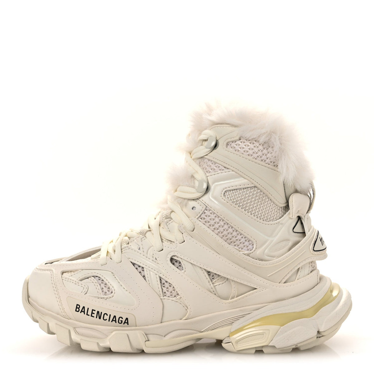 Balenciaga Mesh Nylon Faux Fur Women's Track Hike Sneakers 37 White