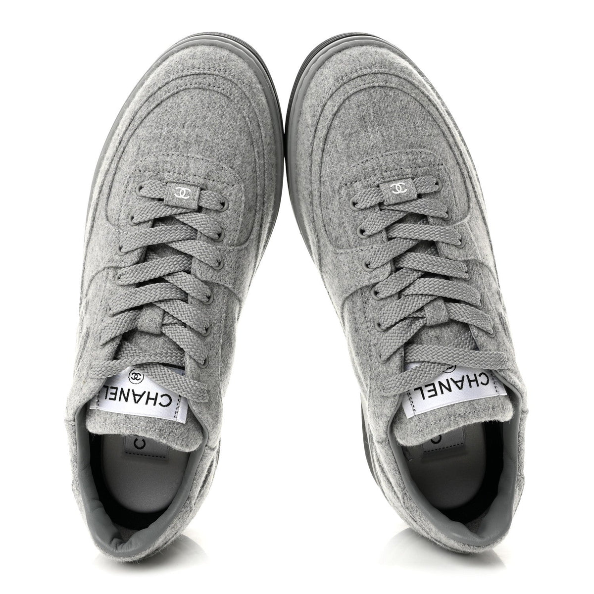 Chanel Wool Mixed Fibers Women's CC Sneakers 38 Light Grey