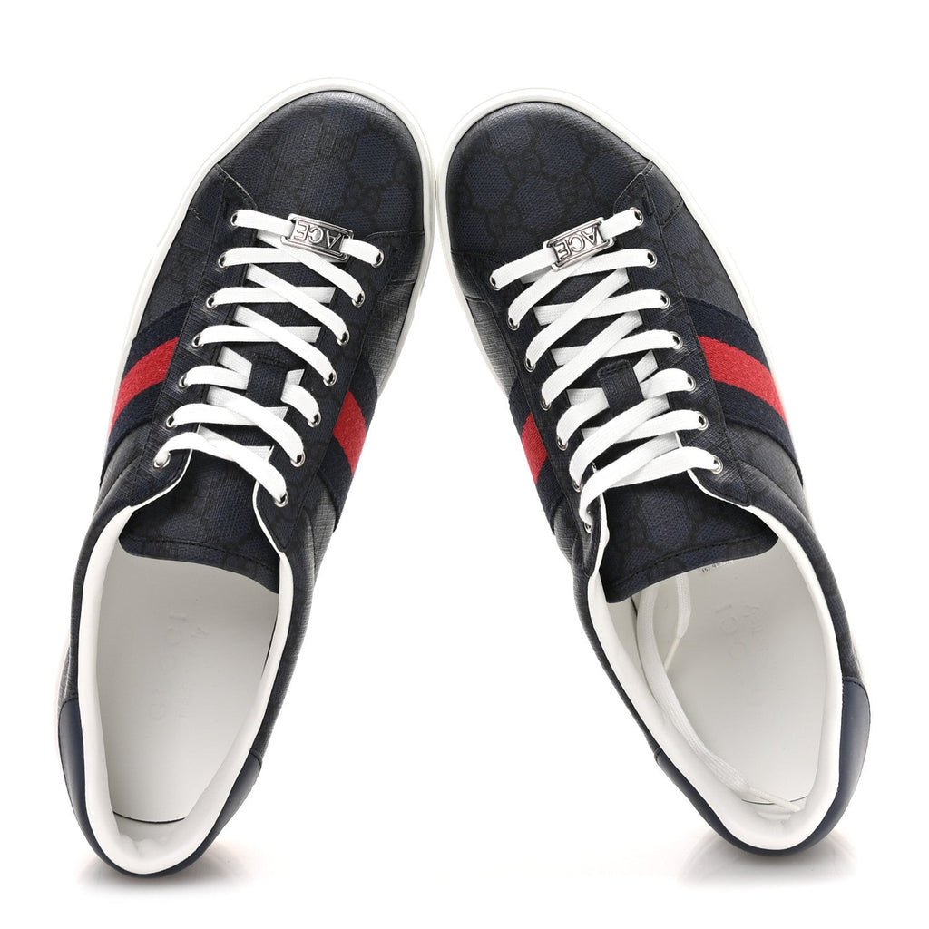 Gucci GG Supreme Canvas Monogram Men's New Ace Sneakers 9.5 Dark Blue