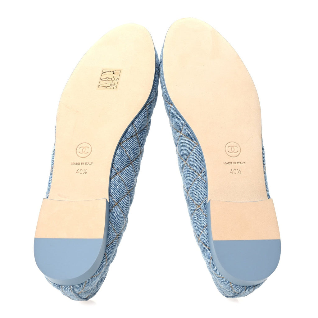 Chanel Denim Quilted CC Cap Toe Women's Ballerina Flats Light Blue