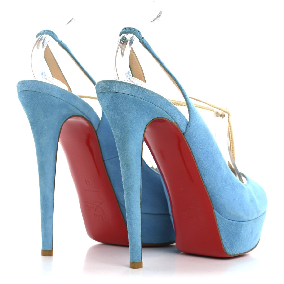 Christian Louboutin Veau Velours Spritney 100 Women's Peep Toe Pumps Blue